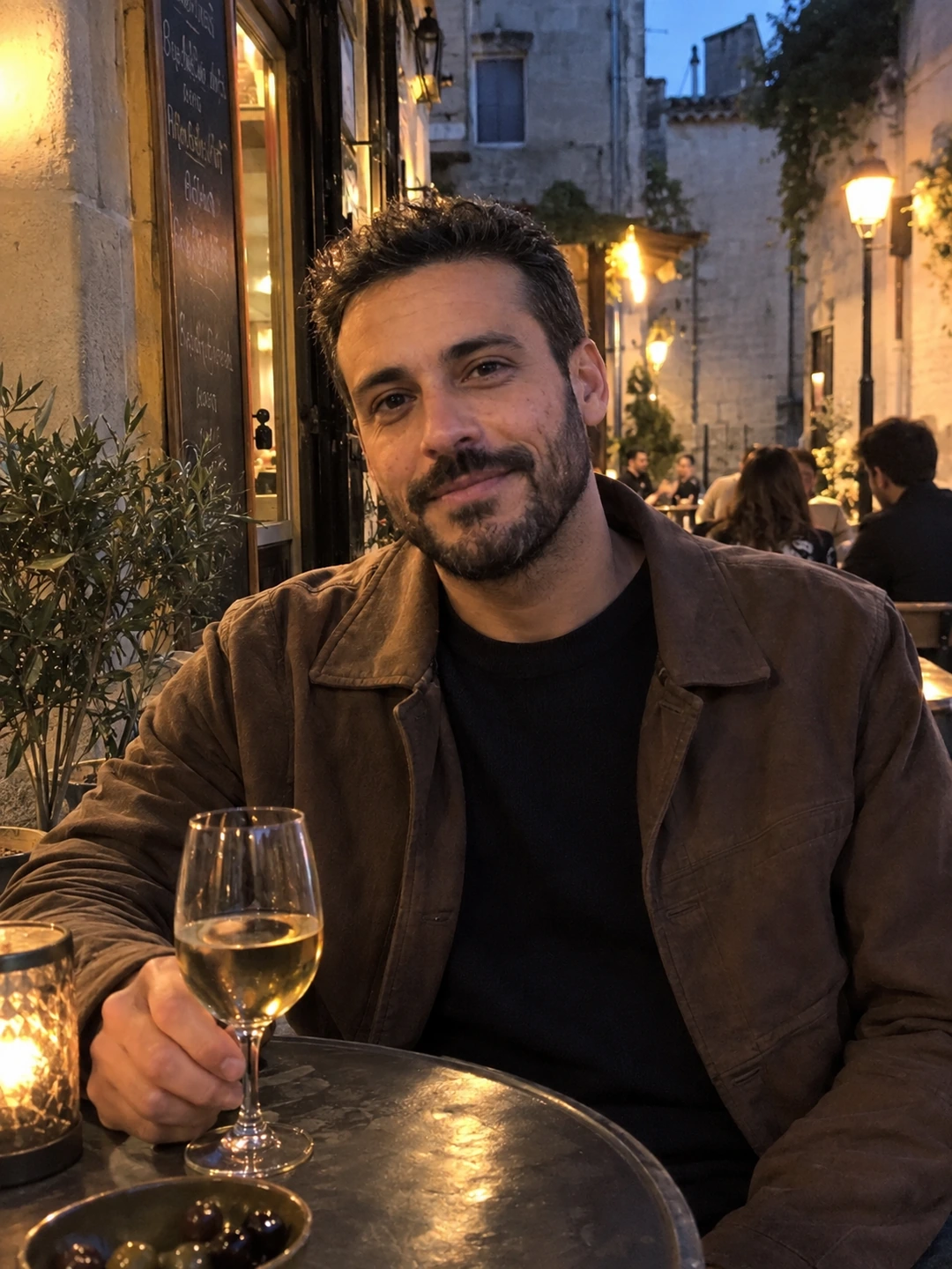Evening portrait at a neighbourhood cafe