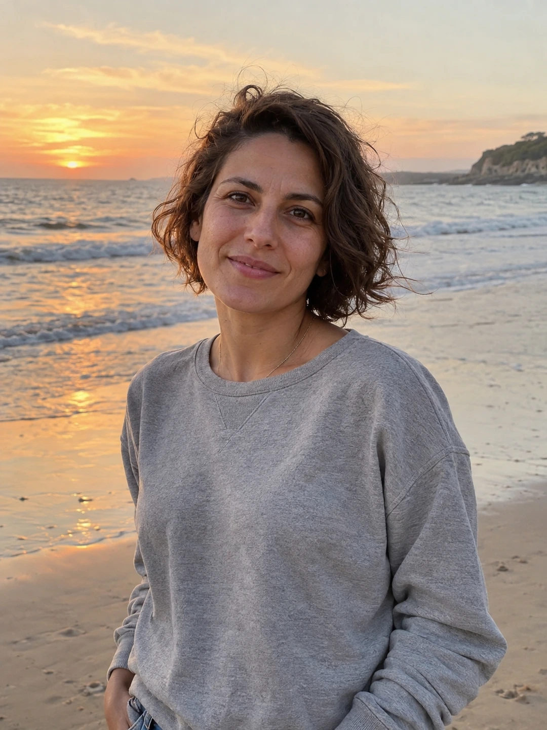 Natural portrait at the beach near sunset